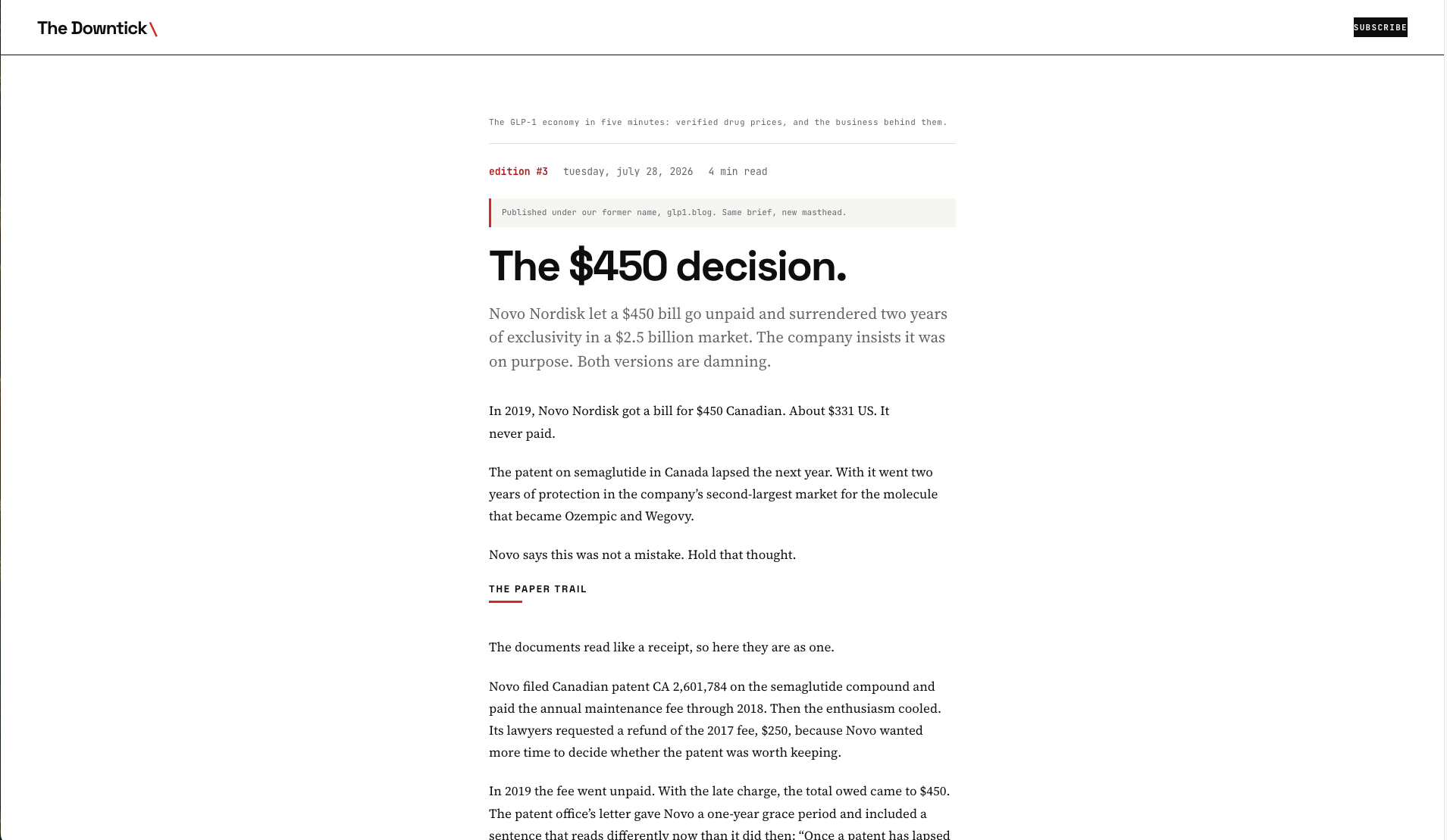 Screenshot of a The Downtick issue
